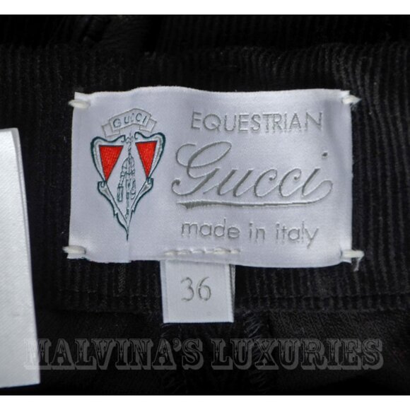 GUCCI PANTS EQUESTRIAN BLACK COTTON CORDUROY LEATHER HORSEBIT BELT IT 36 US 0 - Picture 5 of 8